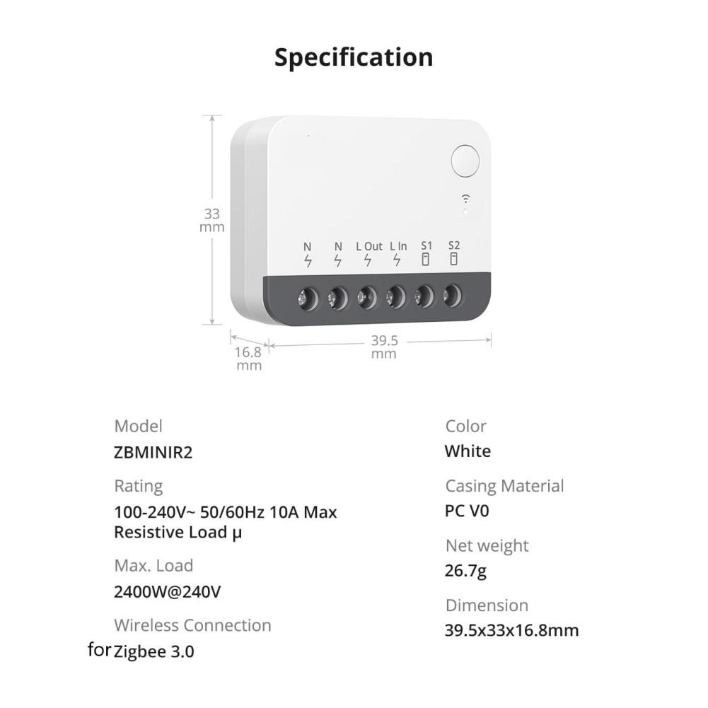 Home Automation Switch ZBMINIR2 Smart Switch 10 Amps Current Rating 120 Volts Operating Voltage Smart Home Lighting