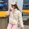 2025 new floral short down cotton clothes, winter new small fresh and sweet stand-up collar thickened bread clothes jacket
