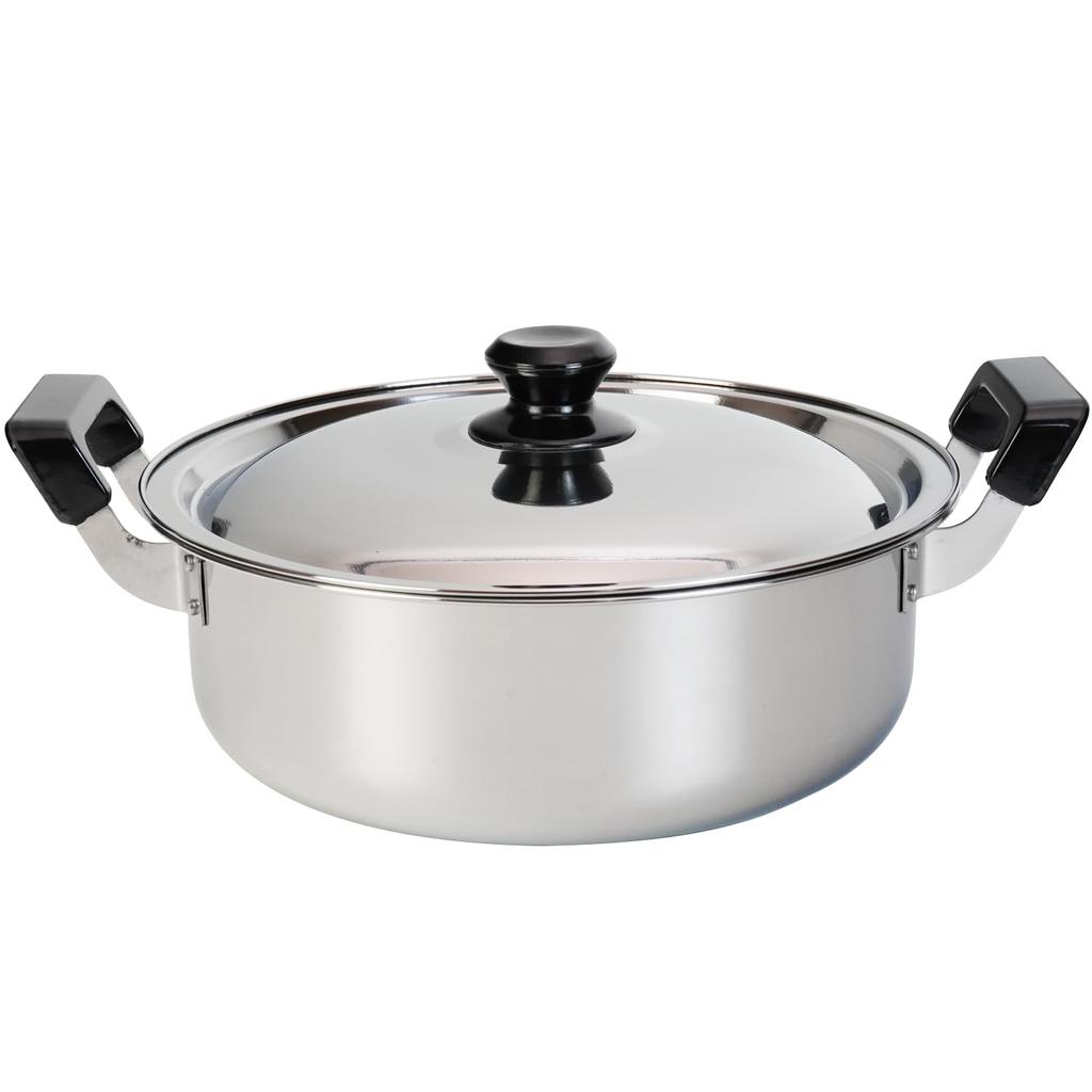 Wahei Freiz Stainless Steel Double-Handled Cooking Pot, 26cm, 5.2L, IH and Gas Compatible, RB-3253