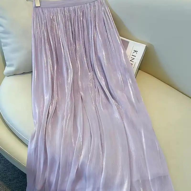 Skirt for Women Shimmer Tulle Casual Versatile Elastic High Waist Long Loose Solid Color Trousers Stretchy Slim Skirt