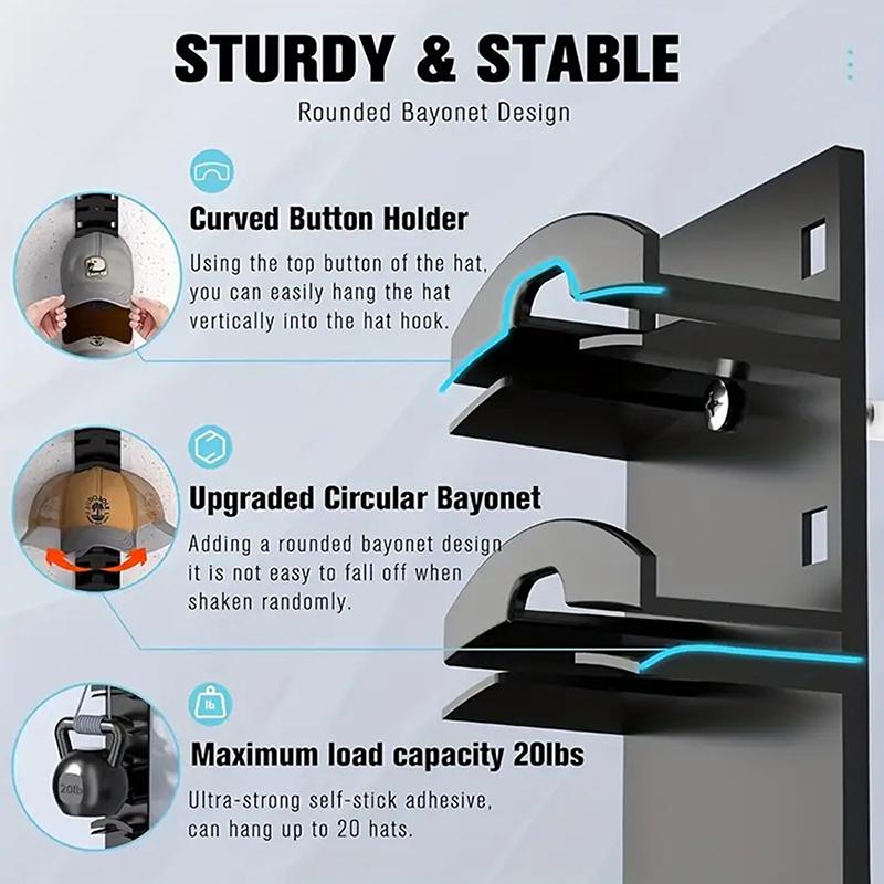 Wall Mounted Baseball Cap Storage Organizer Waterproof Display Stand Rustproof Hat Organizer Towel Rack Holder Closet Hanger Sto