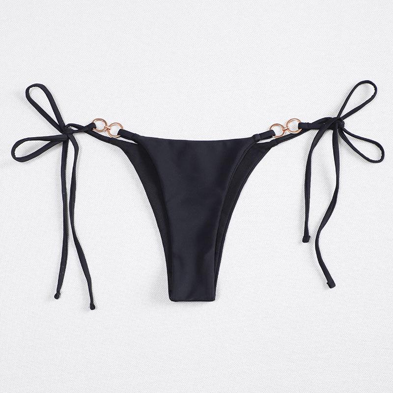 2024 Avrupa & Amerikan Düz Renk Bağcıklı Üçgen Bikini & Yüzme Şortu Seti