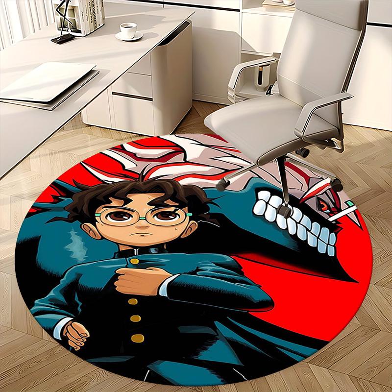 1pc Demon Slayer Tanjiro Kamado Anime Cartoon Design Round Carpet Office Chair Mat Non-Slip Rug Suitable for Home Decor Living Room Bedroom Game