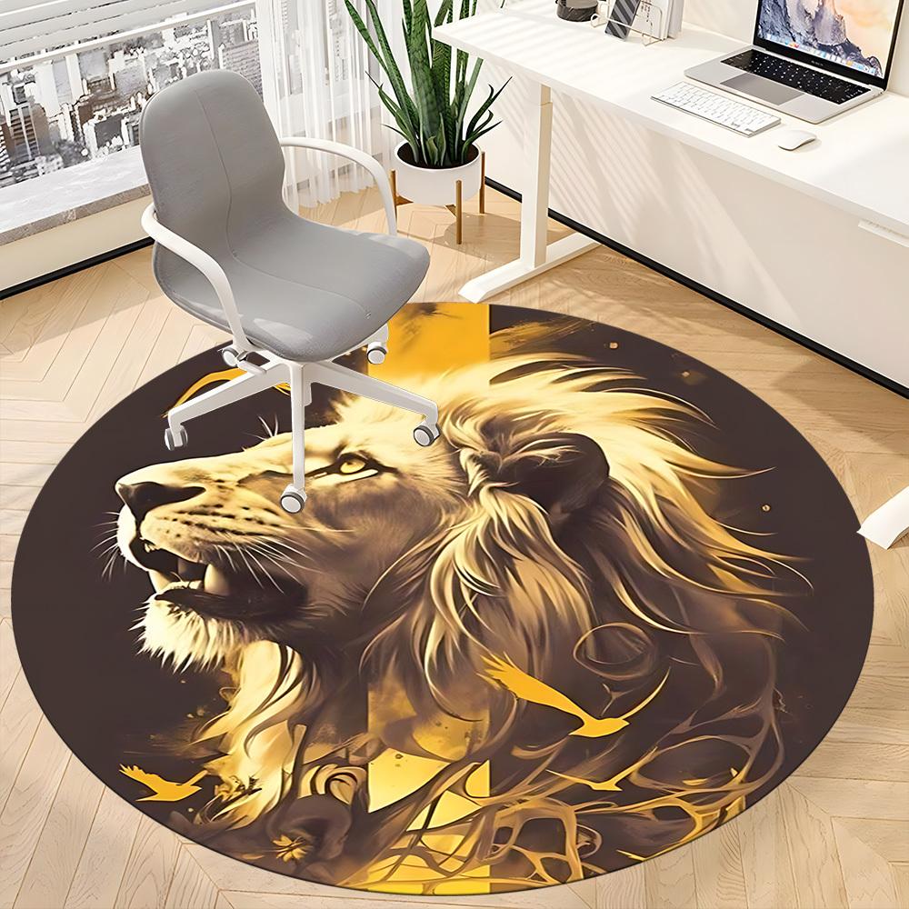 1pc Lion Majesty Office Round Area Rug, Indoor Mat Suitable ForOffice, Under Office Chairs Bedroom Living Room Home Decor, Room Deco,  n37