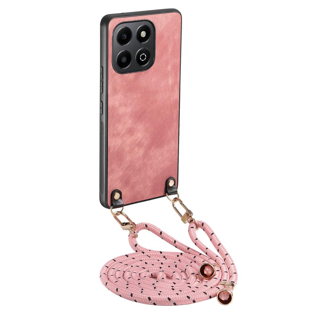 For Honor X6b 4G Retro Leather Phone Back Cover with Adjustable Strap