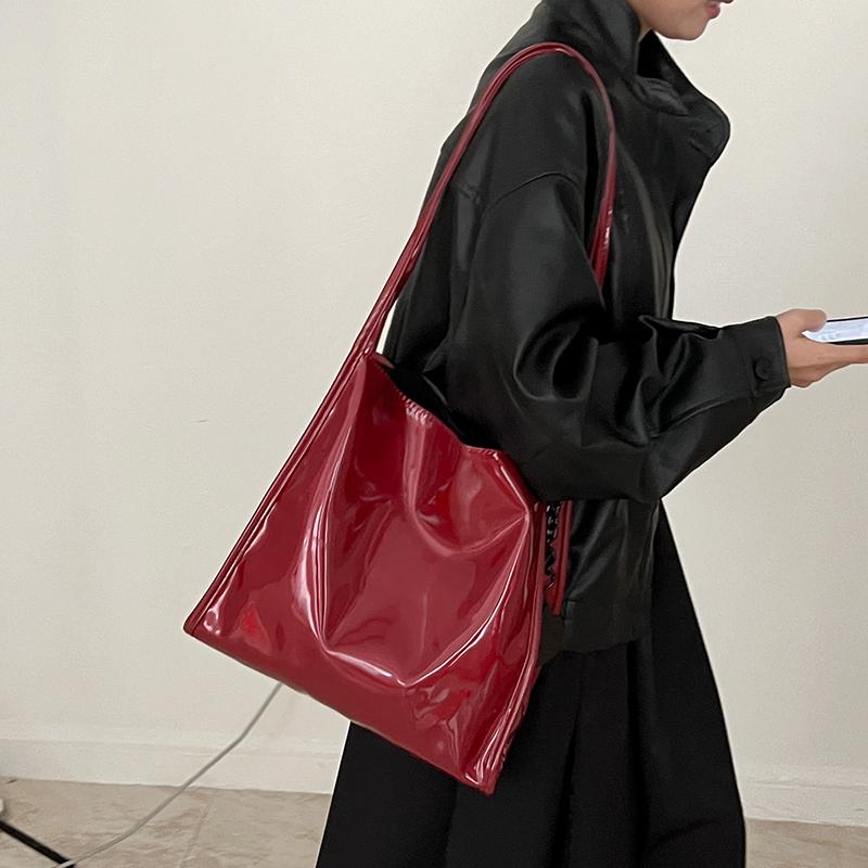 Fashion Patent Leather Women Shoulder Bags Vintage Female Casual Tote Handbags Large Capacity Ladies Shopping Bag