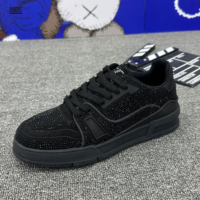 

Мужские премиальные повседневные туфли со стразами Мужские модные плоские кроссовки. Роскошные кеды для скейтборда A8 44 чёрный