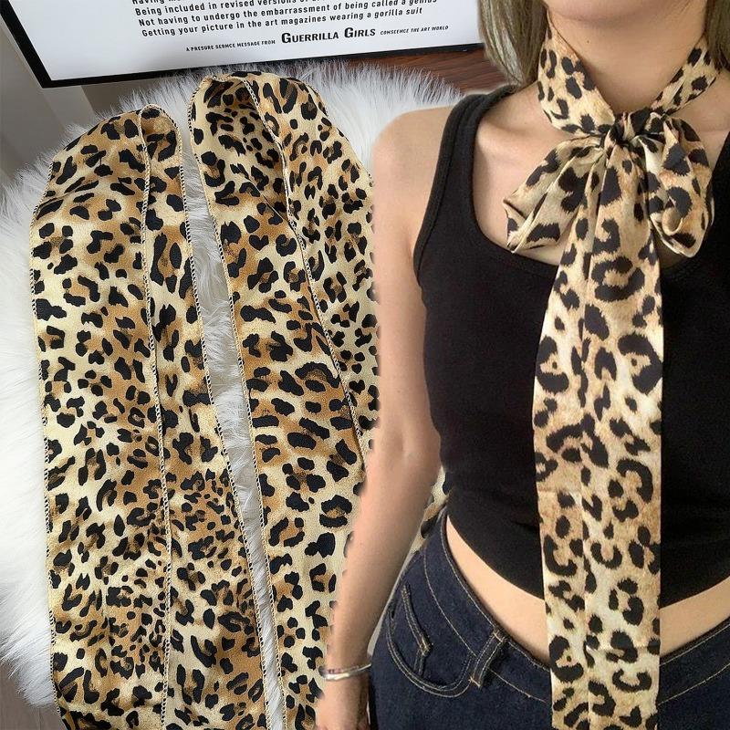 American Leopard Print Long Scarf Women Retro Tie Multifunction Hair Band Bags Handle Decoration Long Scarfs Fashion Accessories