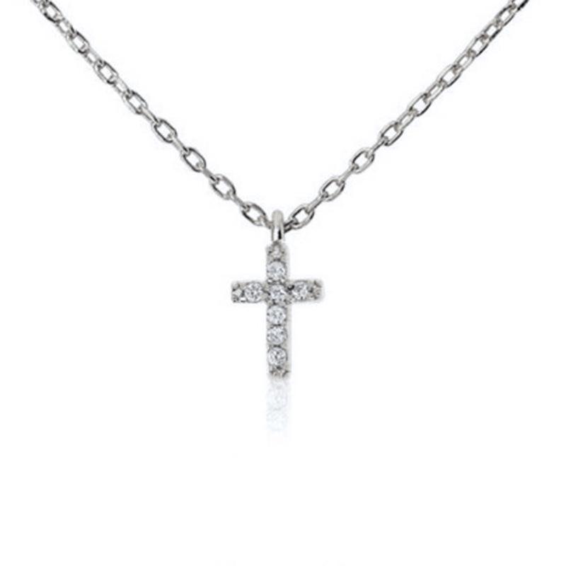 S925 Sterling Silver Elegant Collarbone Chain Korean Style Zircon-Studded Cross Copper Pendant Necklace Fine Pendant Necklaces