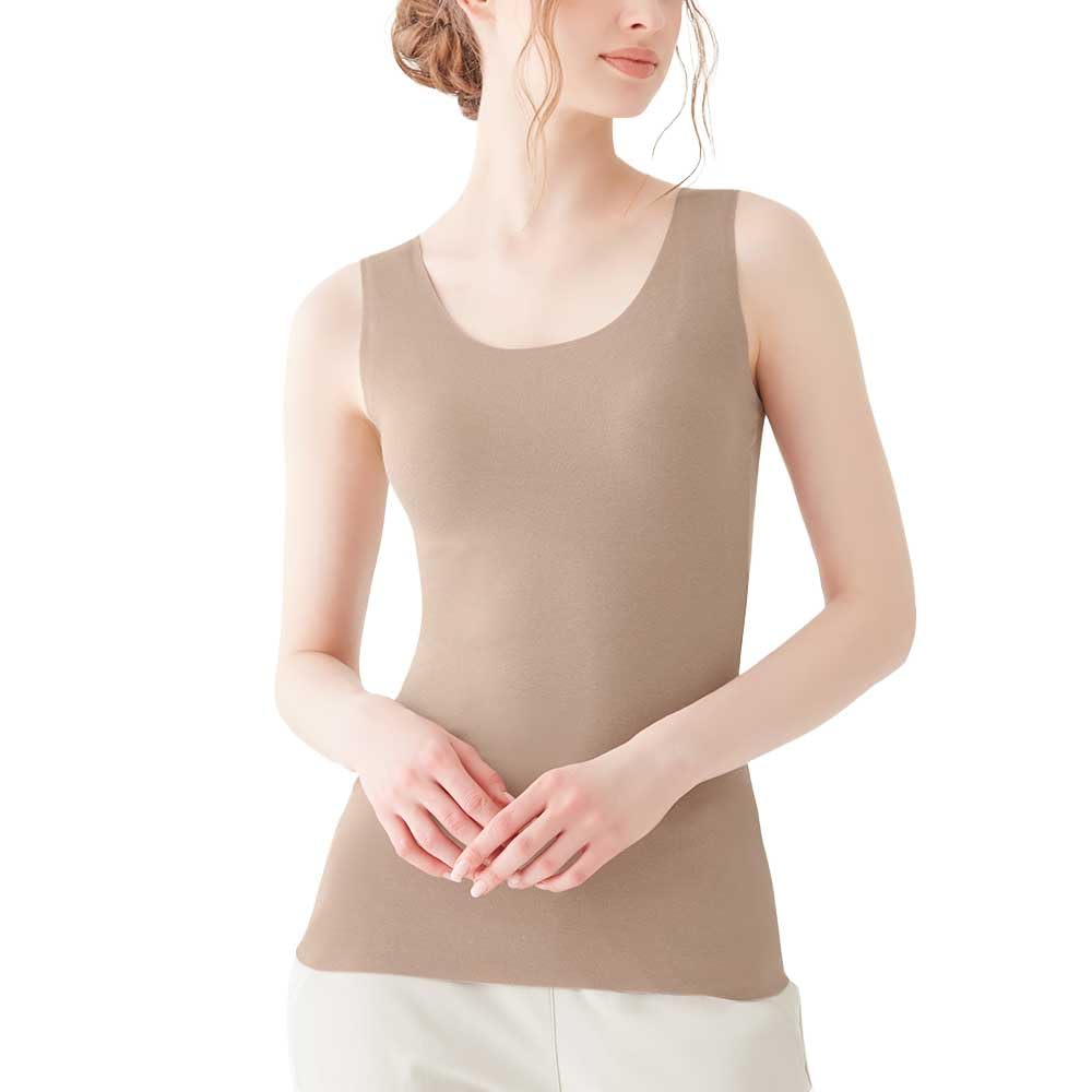 Gunze KIREILABO Fitte Organic Cotton Tank Top with Celan Beige Heat-Relieving Cups, Women's, KB8058K,