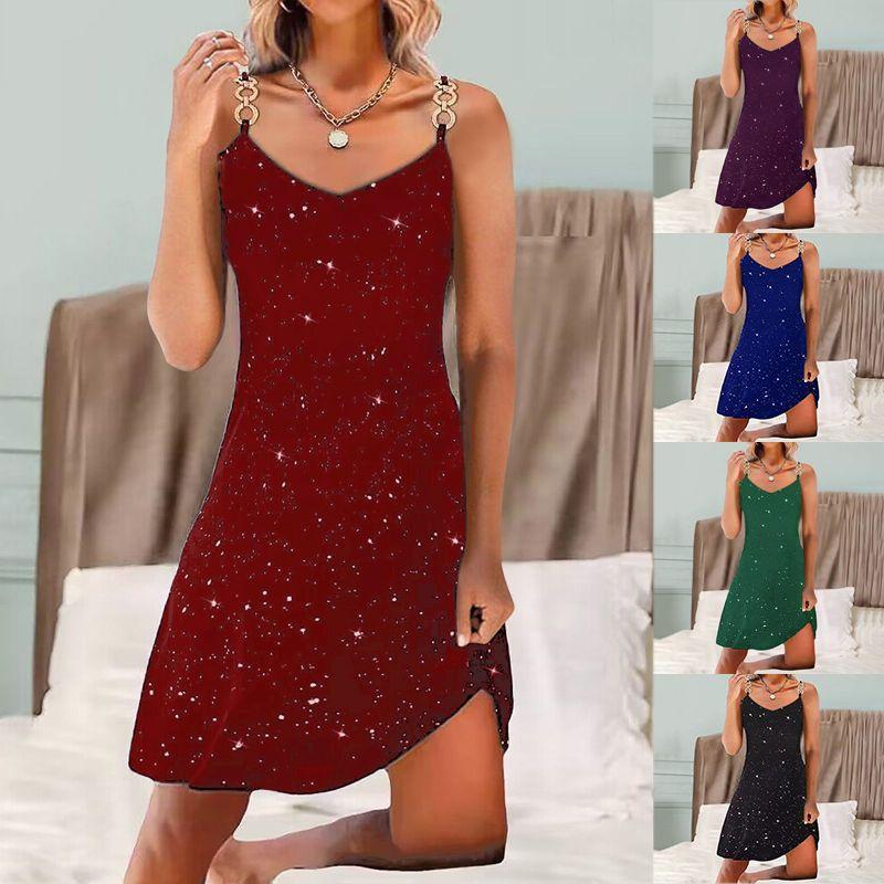 

Women s Spring and Summer Amazon Strap Dress Hot Rhinestone Blue M