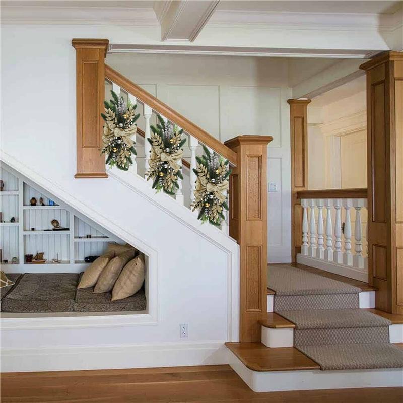 

BAAU Christmas Swag, Stair Christmas Garland For Stairs, Door, Fireplace, Window, Outdoor Indoor Christmas Decor 60X30cm золотой