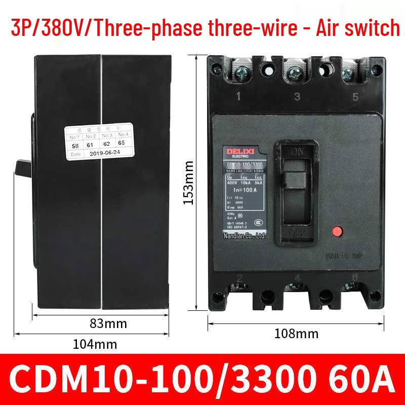 DELIXI CDM10-100/3300 Three-Phase Circuit Breaker, 100A 80A 60A, 3P Air Switch