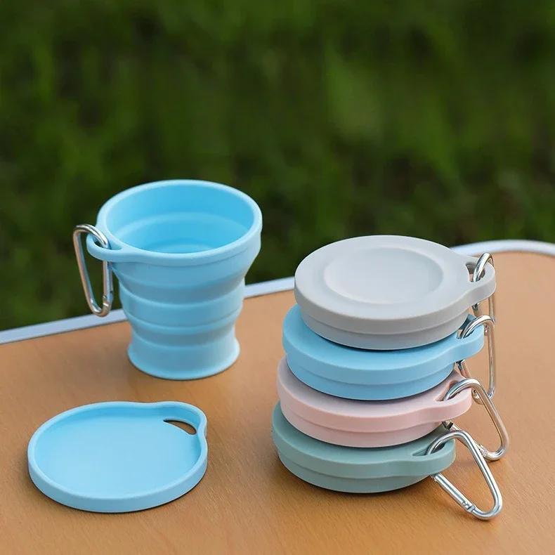 180 ml Klappbecher, Mini-Einziehbecher, Silikon, tragbare Teetasse, Outdoor-Reise-Kaffee-Teleskop-Trinkbecher mit Deckel