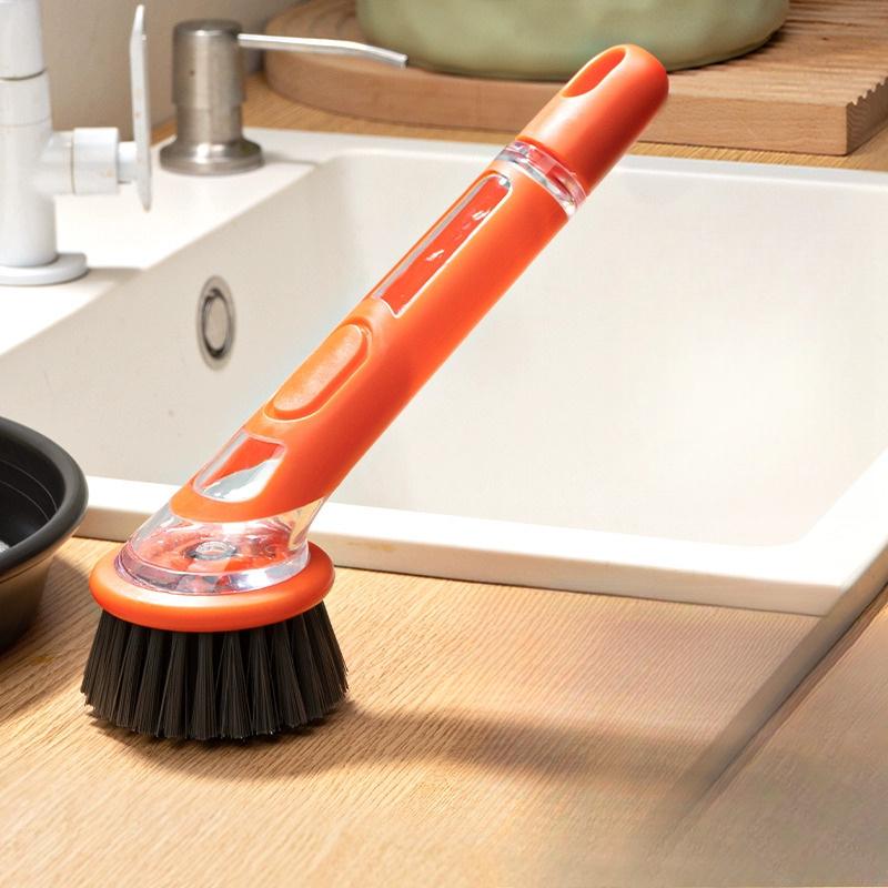 

Ergonomic Dishwashing Brush with Soap Dispenser - Extended Handle, Replaceable Head for Easy Cleaning of Pots, Pans & Sinks - Essential Kitchen Tool