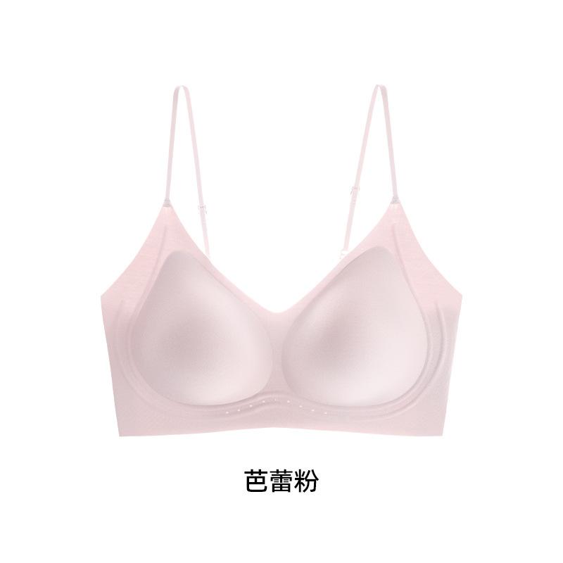 Skin-friendly mulberry silk, thin shoulder straps gathered, seamless, steel rim-free vest-type bra, comfortable, breathable and soft support