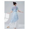 Classical Dance Women Split Hem Long Gauze Mesh Shirt Cheongsam Neck Hanfu Performance Sheer Flowy Blouse Training Dancewear