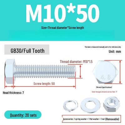 4.8 Grade Galvanized Hex Head Bolt & Nut Set