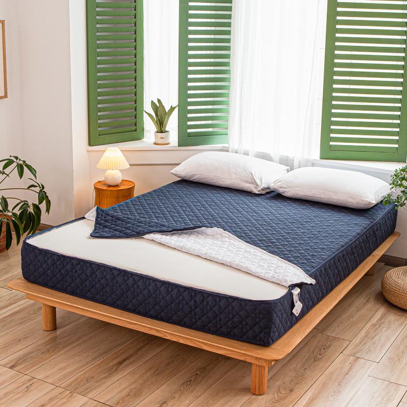 Solid Color Zipper Quilted Mattress Cover King Queen Twin Size Removable Six-sides All-inclusive Anti-mite Bed Protector Cover