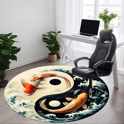 1 vnt. Yin Yang simbolio apvalus biuro kilimas, neslystantis, minkštas ir patvarus biuro kilimas interjero dekoravimui, puikiai tinka biurui