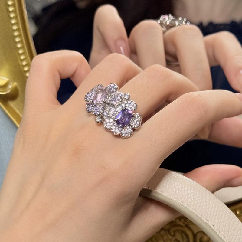 

New Flower Amethyst Emerald Ring Wedding Bands Lab Diamond Cocktail Party Sterling Silver Anniversary Gift Open Ring resizable срібний