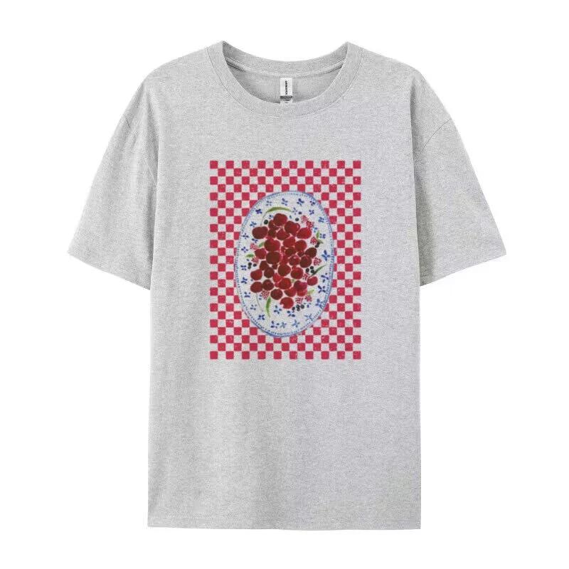 

Cherry Printed Women TShirt Summer Cute Fruit Tshirt Cotton Loose Short Sleeve Graphic Tee Female Vintage Aesthetic Fashion Top S