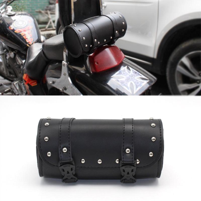 Leather Motorcycle Saddlebags Storage Tool Bag Universal Fork Bags Easy Install