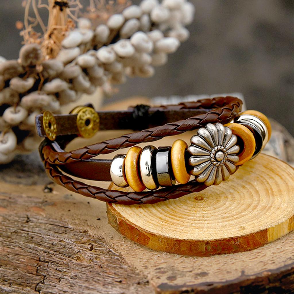 Direct Factory Sale Hand-Woven Retro Korean Style Cowhide Leather Cuff Bracelet for Men Size Adjustable Accessory