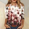 Women's Fashion Casual Round Neck 3/4 Sleeve Loose  Printed T-Shirt Ladies Top