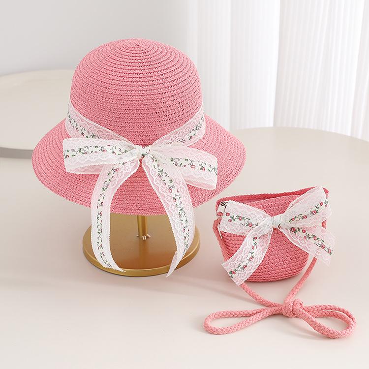 Girls' French Summer Straw Sun Hat - Wide Brim, UV Protection, Breathable Design
