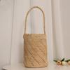Borsa a Secchio in Paglia Naturale Intrecciata Fatta a Mano, Borsa a Spalla Estiva da Donna per Vacanze al Mare