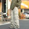 High Street trendy brand casual trousers men's autumn new cotton loose straight wide-leg trousers multi-pocket overalls