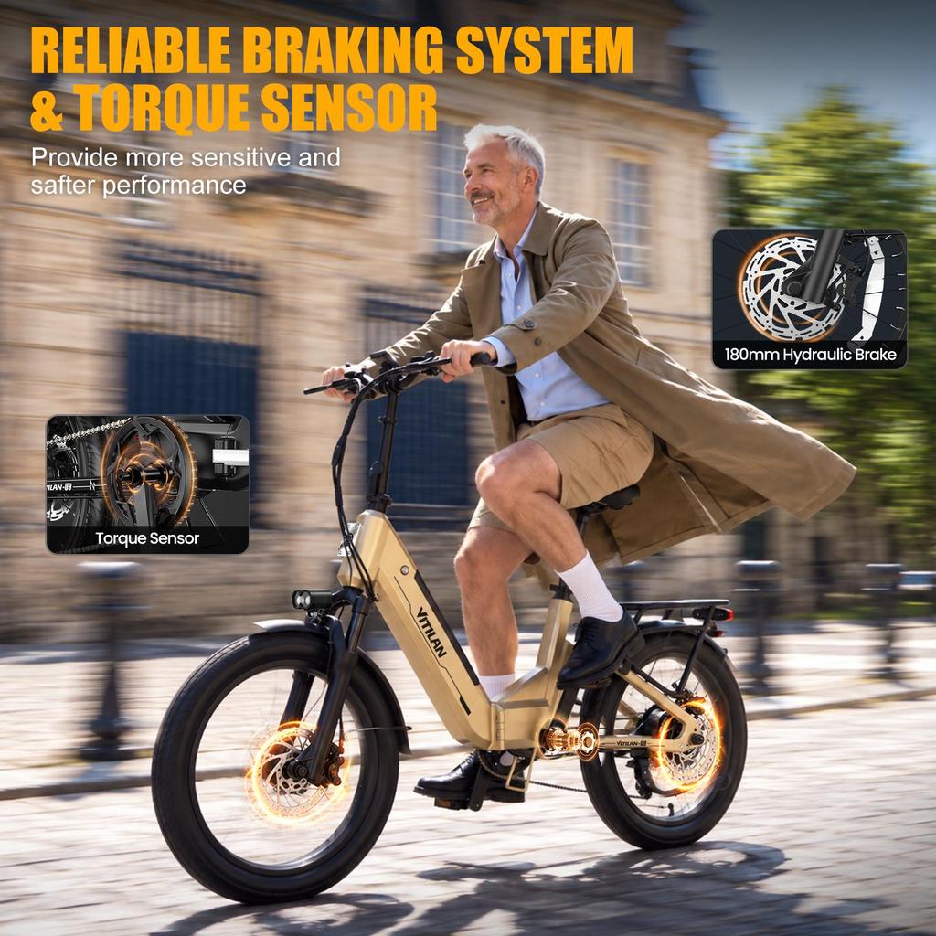 Vitilan U9 Adult Electric Bicycle Shimano 7 Speed Gear 500W Peak Power 960W Motor City Ebike 48V15Ah Battery E-bike 20*3.0" Fat Tires Electric Bike