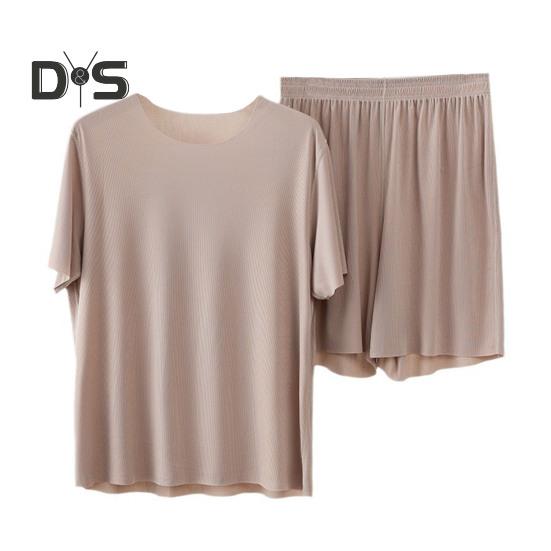 Pánské pyžamo s 2 ks, krátkým rukávem a výstřihem do V, elastickým pasem a kraťasy, jednobarevné, domácí oblečení