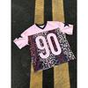 Women's T-shirt with Large Leopard Print, Size 90, Pink Sweetheart Collar, Casual Sporty Short-sleeved T-shirt.