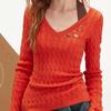 UNIFREE Vintage Cable Knit V-Neck Slim Fit Pullover Sweater for Women