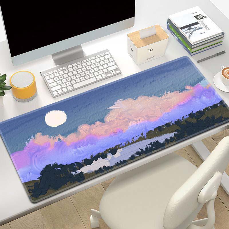 

Очень большой коврик для мыши с пейзажем, написанным маслом, с обработанным краем - Толстый настольный коврик 600x300x2mm