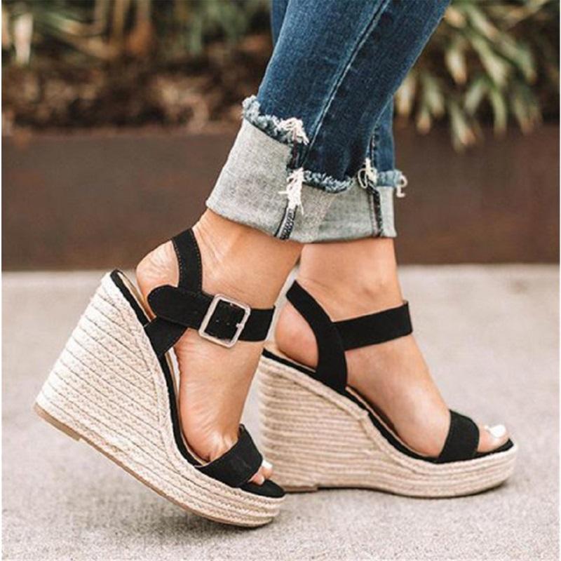 Sandals Women's Fish Mouth Wedge Heel One-word Belt Women's Shoes