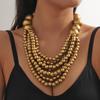 Colier Bib Boem cu Margele de Lemn Stratificat Stil African Lucrat Manual cu Zirconiu Accesorii de Vară Colier Choker