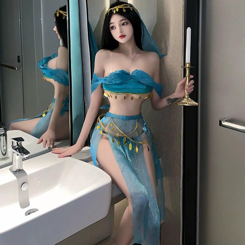 Erotic Bar Party Green Hanfu Lingerie Sexy Princess Women Chiffon Temptation Erotic Uniform Ancient Dance Stage Cosplay Costumes