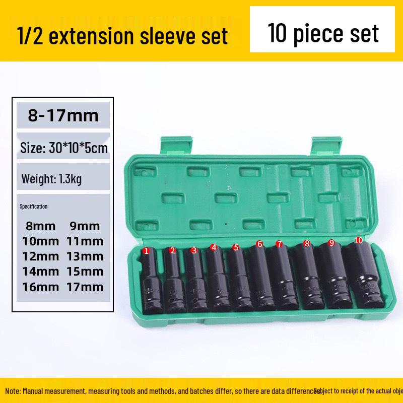 Electric Wrench 10-Piece Cross Sleeve Socket Set for Auto and Machine Repair with 1/2  Extended Socket Connection
