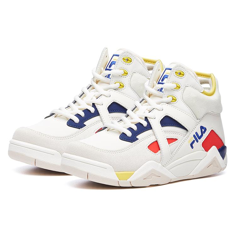 Fila Cage Textile, Synthetic Leather Patchwork Mid Top Basketball Shoes Women's White Blue Red Yellow F12W041209FGM