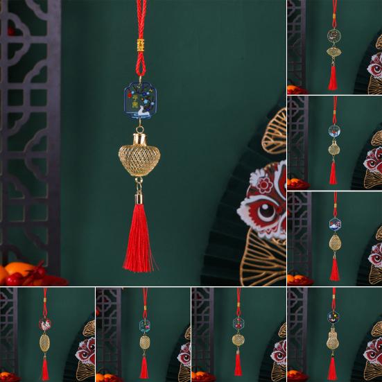 Chinese New Year Decoration Mini Golden Hollow Lantern Ornament Lucky Hanging Tassel Pendant for Fortune Wealth Success Home Kitchen Bonsai Tree Car
