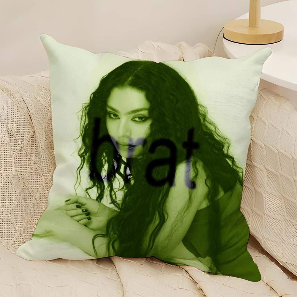 Singer CCharli XCX BRAT Pillow Case Natural Linen DoubleSided Printing Sofa Home Decor Cushion Cover