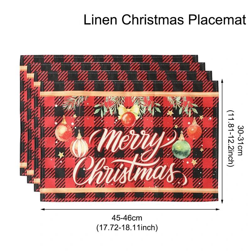 1PC Linen Christmas Placemats Tableware Mat Christmas Decorations For Home Kitchen 2024 Xmas Navidad Noel NewYear Table Decor