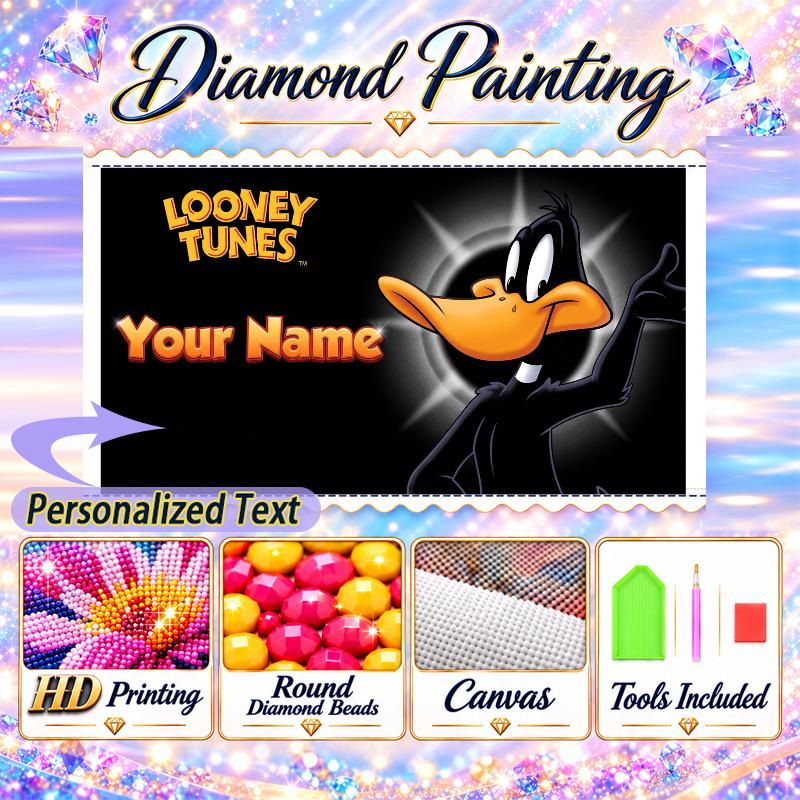 Looney Tunes 5D DIY Diamond Painting Custom Name Text, Full Drill Rhinestone Mosaic Art Home Gift