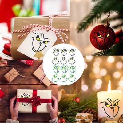 12Pcs Grinch-Stickers,Grinch-Christmas Decorations Face Decals Vinyl Sticker,Grinchmas DIY Ornaments,Stickers