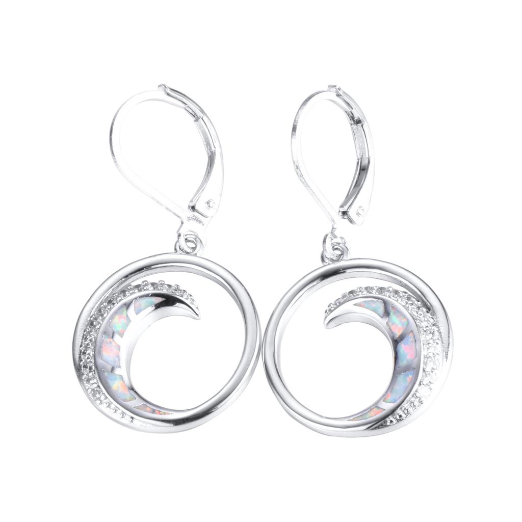 New Womens European and American Jewelry Personalized Half Moon Opal Gemstone Earrings