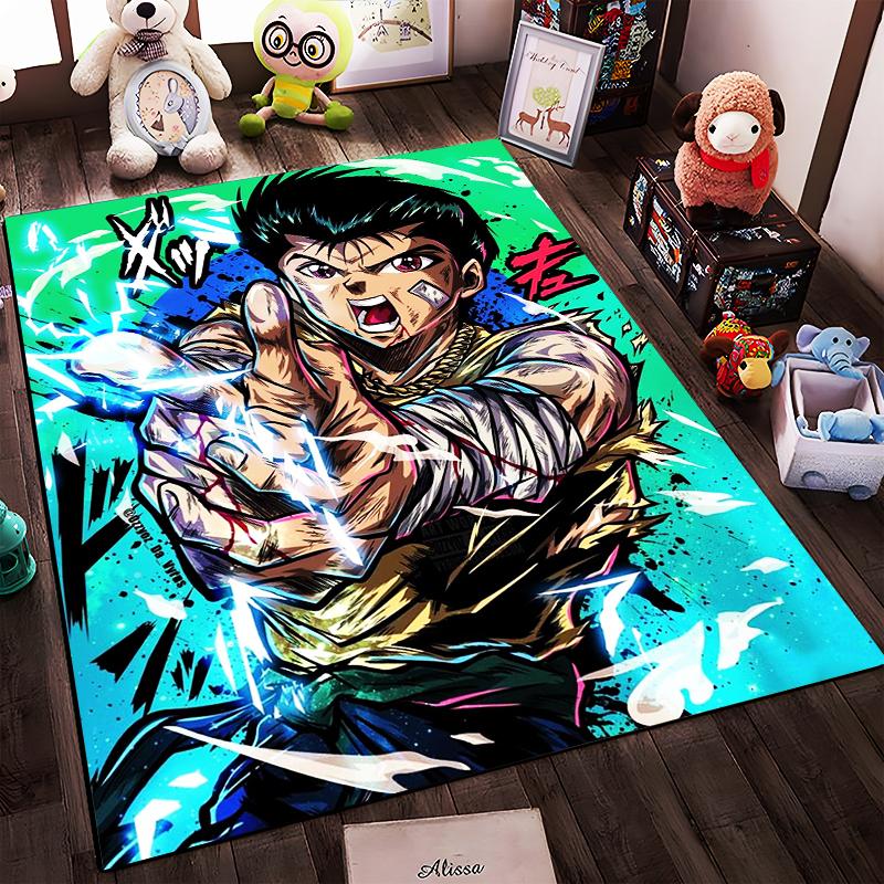 Anime Style Rug with Energetic Warrior and Lightning Effects Pattern Suitable for Use As an Anti-slip for Living Room Bedroom Sofas