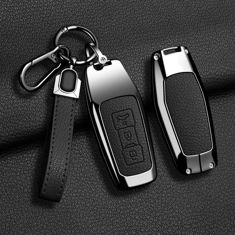 Zinc Alloy Leather Car Key Case for A5 A6L 2025 Keychain Remote Protection Cover Shell Fob Bag Ring Accessories